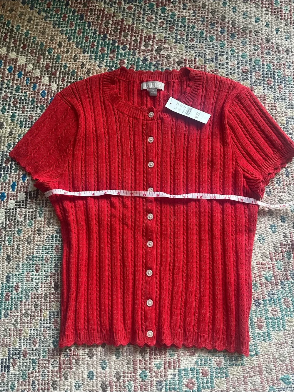 NWT J Crew Jackie pointelle short-sleeve cardigan dark poppy M